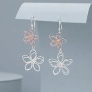 Mia Tui Jewellery 3D Wire Flower Earrings - Rose Gold and Silver