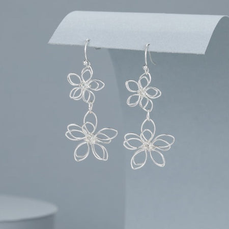 Mia Tui Jewellery 3D Wire Flower Earrings - Silver
