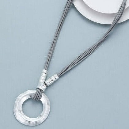 Mia Tui Jewellery Battered Circle Cord Necklace - Silver