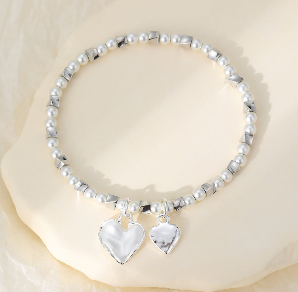 Pearl & Heart Charm Bracelet