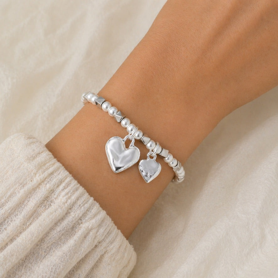 Pearl & Heart Charm Bracelet