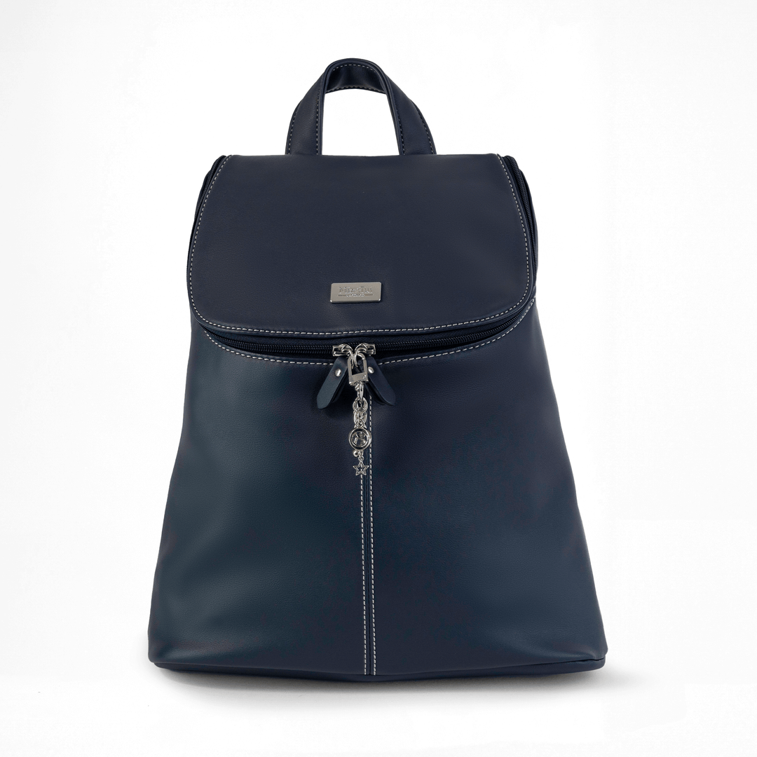 Maya Navy - Factory Seconds backpack with zip closure and front pocket, perfect for hands-free convenience.