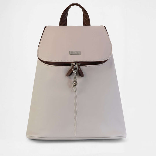 Maya Oyster/Truffle - Factory Seconds backpack featuring zip closure and external pocket for easy access.