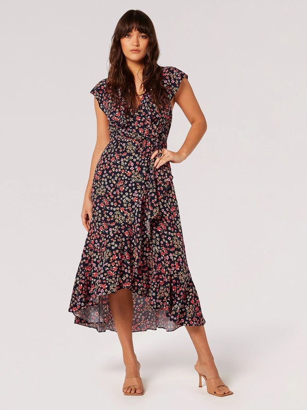Apricot Spaced Ditsy Ruffle Wrap Dress Mia Tui