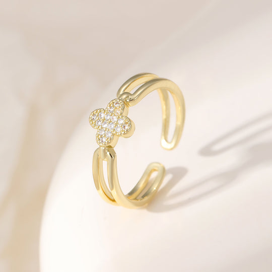 Mia Tui Clover Pavé Adjustable Ring