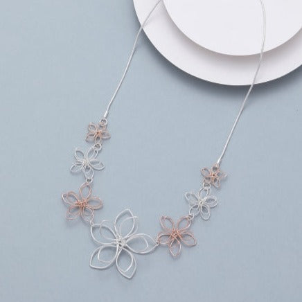 Mia Tui Jewellery 3D Wire Flowers Necklace in Rose Gold and Silver