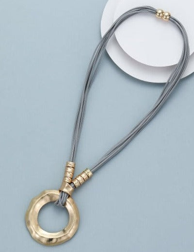 Mia Tui Jewellery Battered Circle Cord Necklace - Gold