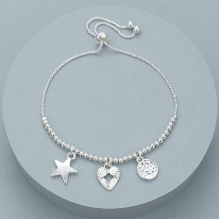 Mia Tui Jewellery Beaded Cut Out Heart Charm Bracelet - Silver