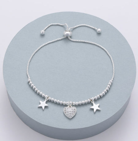 Mia Tui Jewellery Beaded Diamante Heart & Star Charm Bracelet
