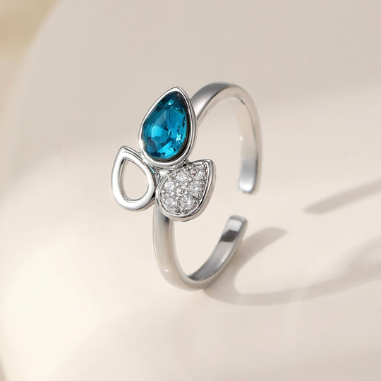 Mia Tui Jewellery Blue Crystal Leaf Open Ring