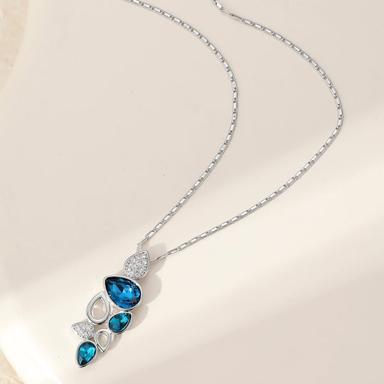 Mia Tui Jewellery Blue Crystal Leaf Pendant Necklace