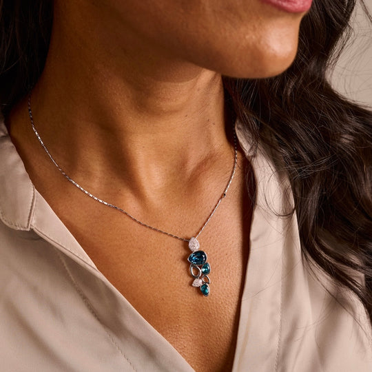 Mia Tui Jewellery Blue Crystal Leaf Pendant Necklace