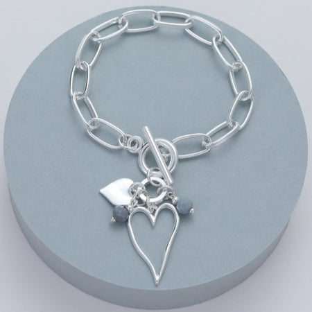 Mia Tui Jewellery Chain Link Heart and Stones T-Bar Bracelet