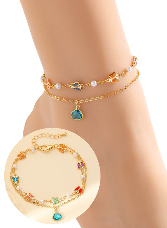 Mia Tui Jewellery Golden Pearl Butterfly Anklet