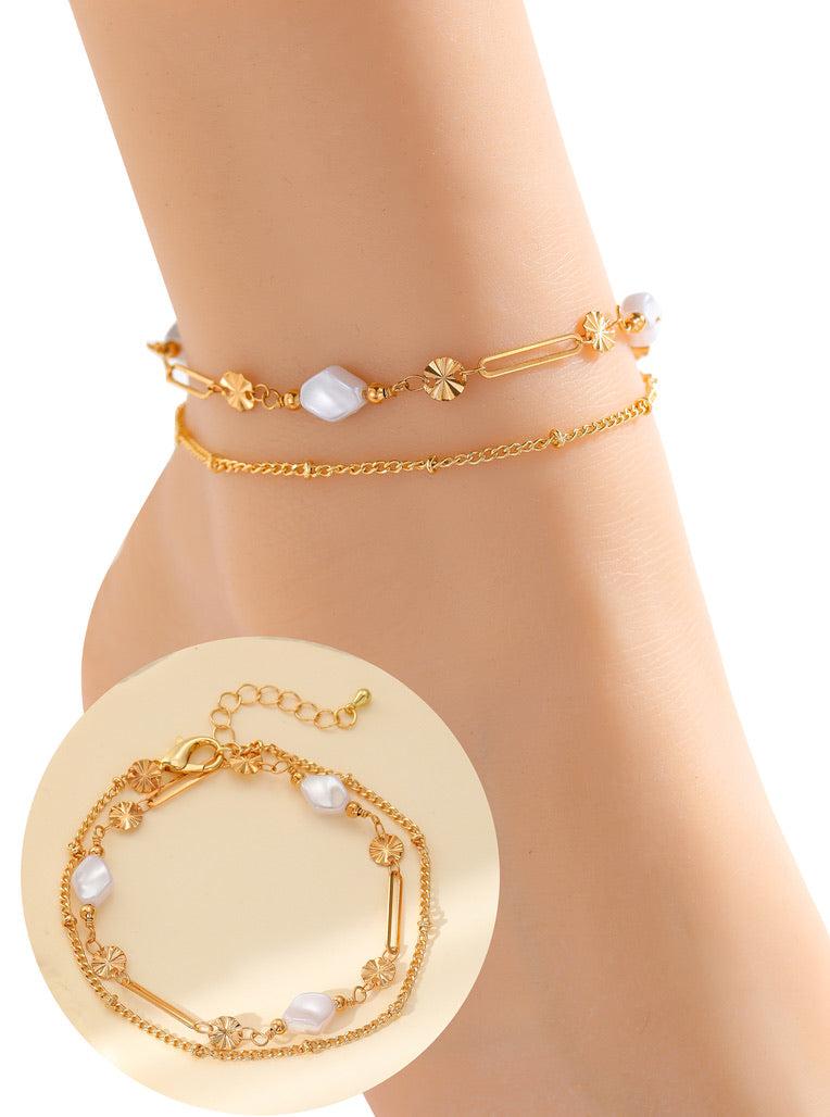Mia Tui Jewellery Pearl & Gold Link Anklet