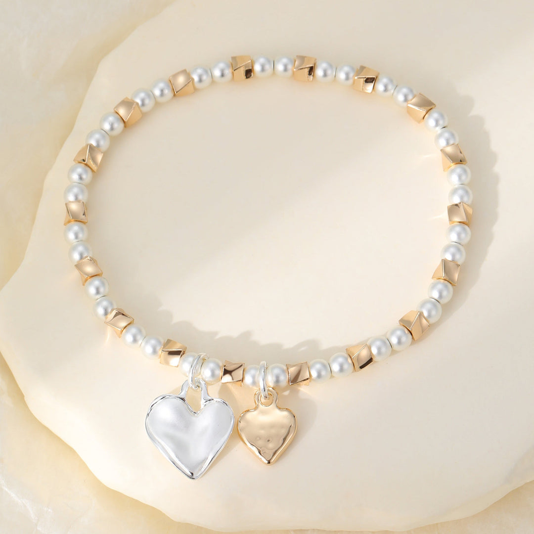 Mia Tui Jewellery Pearl & Heart Charm Stretch Bracelet