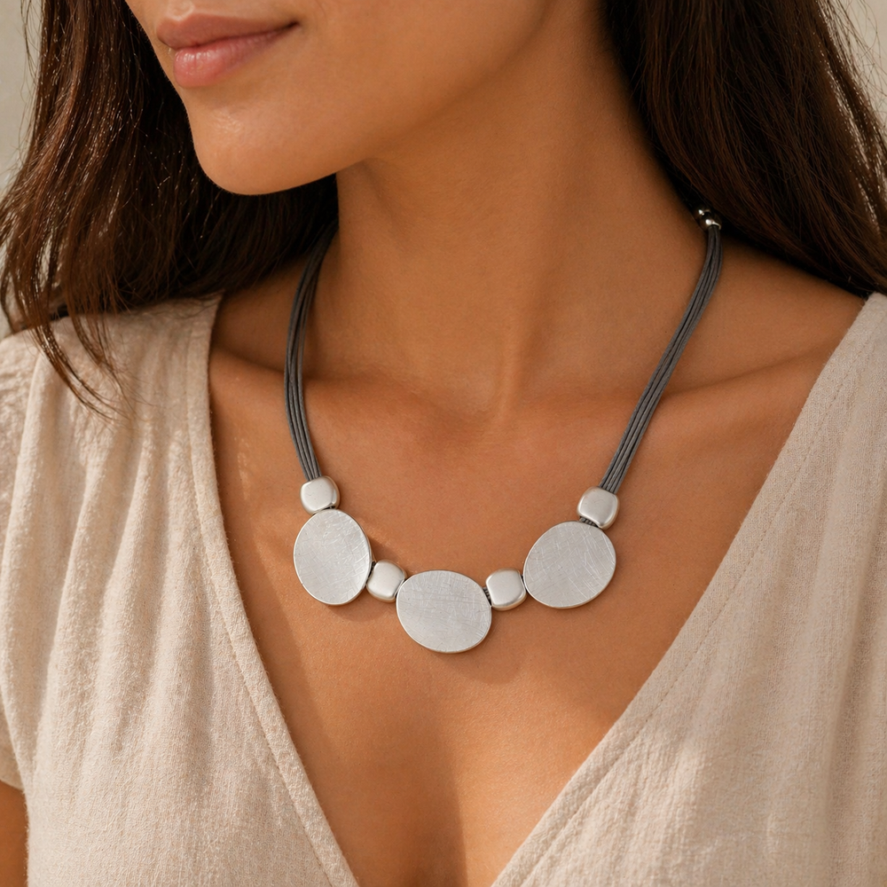 Mia Tui Jewellery Textured Disc Statement Necklace