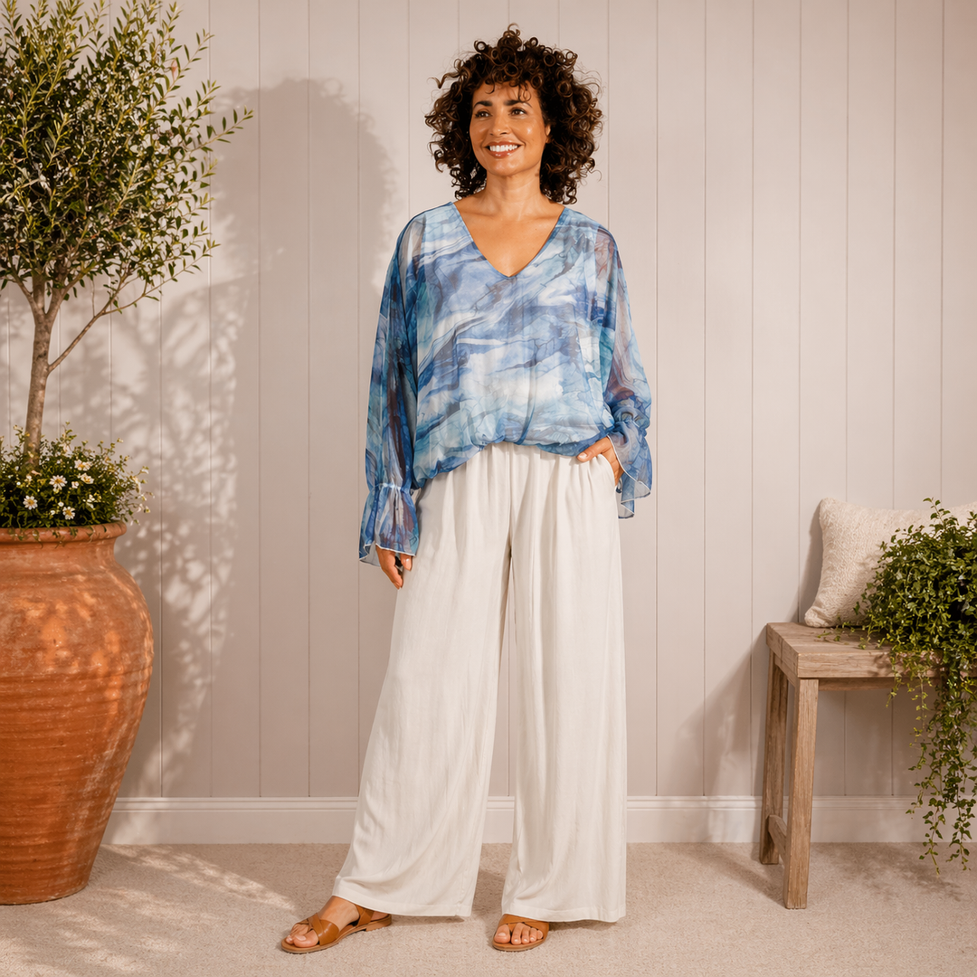 Mia Tui Marble Print Tie Back Top