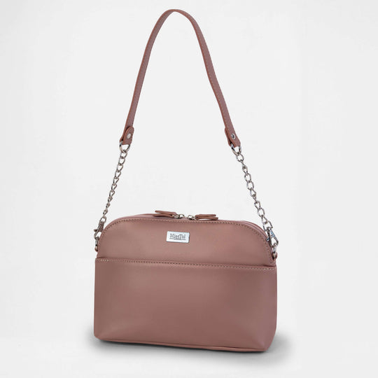 Rebecca - Outlet: pink crossbody bag with chain detailing and adjustable strap, perfect for day-to-night use.