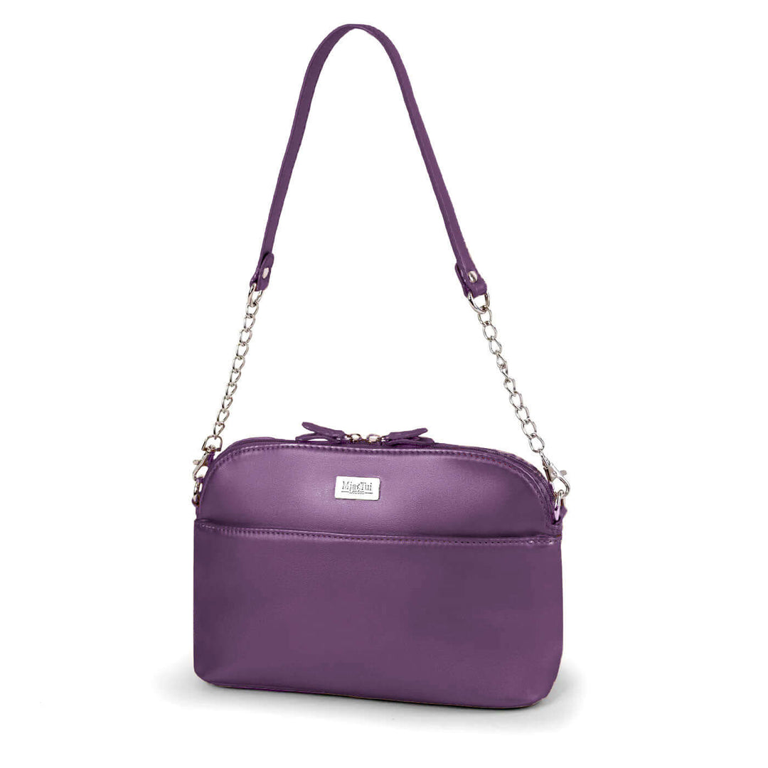Rebecca - Outlet: stylish purple crossbody bag with chain detail and adjustable strap.